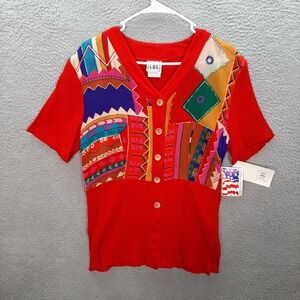 Vintage C.H.U Shirt Womens Medium Multicolor Geometric Boho Hippie 1990s Retro
